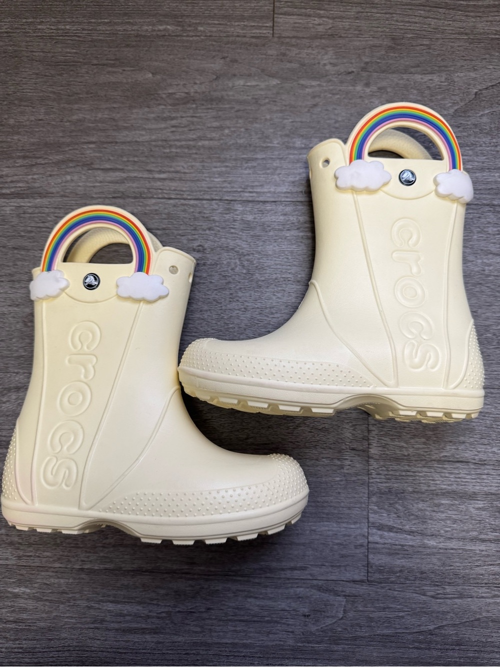CROCS Cream Rain Boot with Rainbow Handle